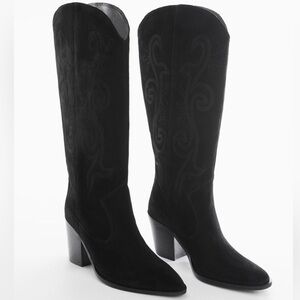 MANGO Black Cowgirl Boots